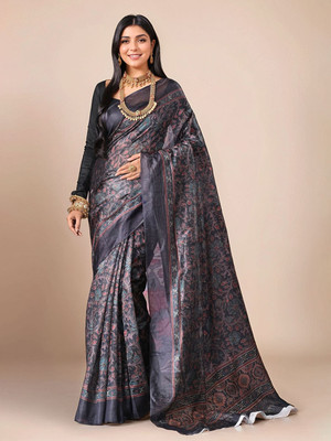 ANOUK Printed Bollywood Polyester Saree(Dark Blue)