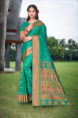 Rinkoo fashion Printed Chanderi Silk Blend Saree(Light Green)