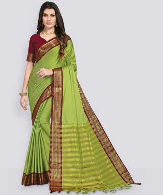 Moltira Woven, Solid/Plain Maheshwari Silk Blend, Cotton Silk Saree(Green)