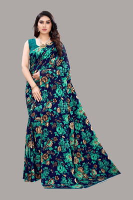 YASHIKA Floral Print Bollywood Georgette Saree(Blue)
