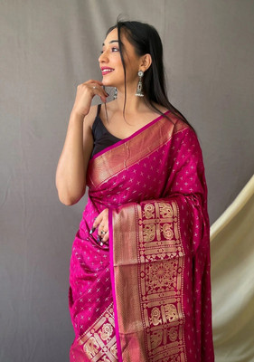 SUDIPTA Woven Banarasi Pure Silk Saree(Pink)