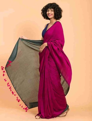 Sandhyatara Solid/Plain Handloom Cotton Blend Saree(Pink)