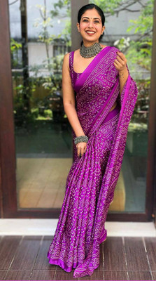 DHYEY CREATION Printed Bandhani Pure Silk, Silk Blend Saree(Purple)