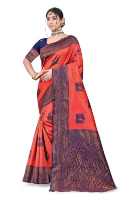 BilloRani Woven Kanjivaram Pure Silk, Art Silk Saree(Red)