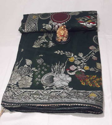 Siya Collection Self Design Banarasi Art Silk Saree(Dark Green)