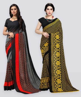 Anand Sarees Paisley, Ombre, Geometric Print, Floral Print, Checkered Daily Wear Georgette Saree(Pack of 2, Black, Grey, Yellow)