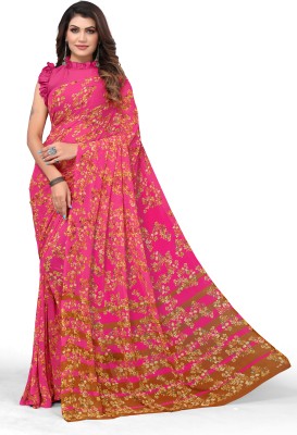 Madhur milan Printed, Floral Print Daily Wear Georgette Saree(Pink, Brown)