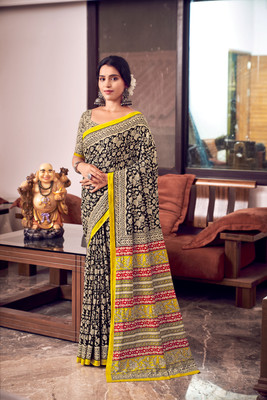 KETMORS ENTERPRIES Printed Bhagalpuri Cotton Blend Saree(Blue)