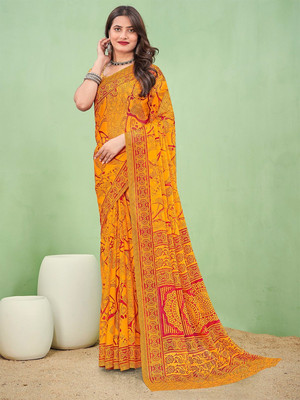 SainiVastra Digital Print Daily Wear Chiffon Saree(Yellow)