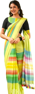 SMRITI HANDLOOM Solid/Plain Daily Wear Handloom Pure Cotton Saree(Light Green)
