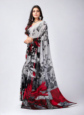 NIRMOHIFASHION Floral Print Bollywood Georgette Saree(Grey)