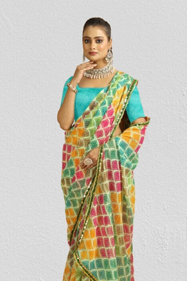 DURGACREATION Solid/Plain Bollywood Georgette Saree(Multicolor)