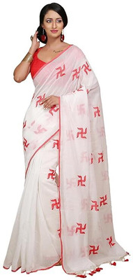 Suranjan Solid/Plain Handloom Khadi Saree(Red, White)