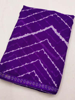 Anand Sarees Embellished, Striped, Printed Leheria Georgette Saree(Purple)
