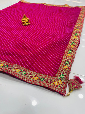 georgette Printed Bandhani Georgette Saree(Pink)