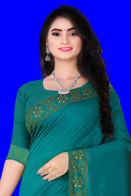 nevya creation Self Design Bollywood Chanderi, Art Silk Saree(Green)