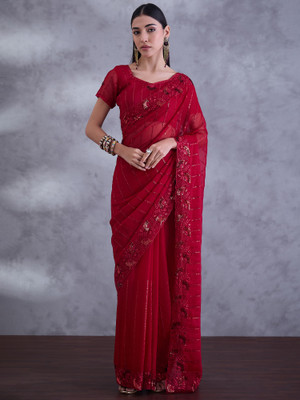 Sareemall Embellished Bollywood Chiffon Saree(Red)
