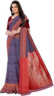 nirmal creation Woven Kanjivaram Silk Blend Saree(Multicolor)
