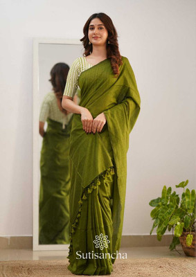 Sia Saree Bazaar Woven Handloom Pure Cotton Saree(Green)