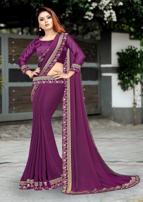 HNC Retail Temple Border Bollywood Lycra Blend, Chiffon Saree(Purple)