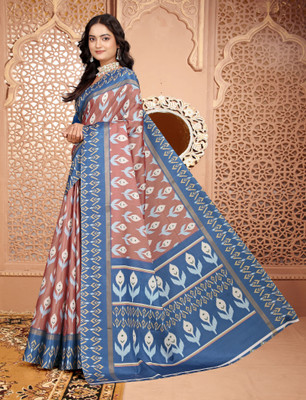 HouseOfCommon Printed Kanjivaram Pure Cotton, Cotton Linen Saree(Maroon, Blue)