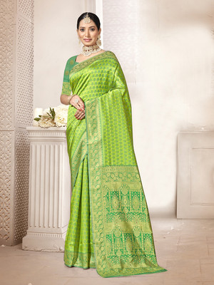 Divastri Woven Banarasi Silk Blend Saree(Light Green)