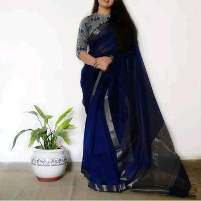 Susmita Creation Printed Handloom Handloom Pure Cotton Saree(Blue, Black)