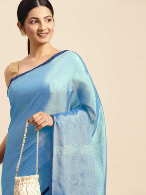 KAKADIYA CREATION Solid/Plain Bollywood Chiffon Saree(Light Blue)