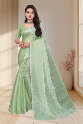 MAHAKALI CLOTHING Embellished Bollywood Silk Blend Saree(Light Green)