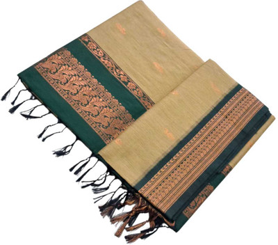 sri amman sarees Woven Gadwal Cotton Blend Saree(Silver)