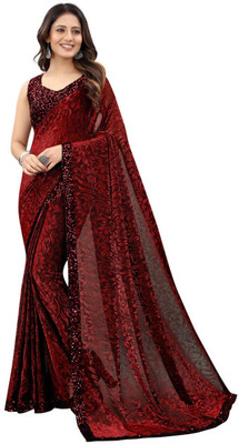 RADHEY Printed Bollywood Lycra Blend Saree(Maroon)