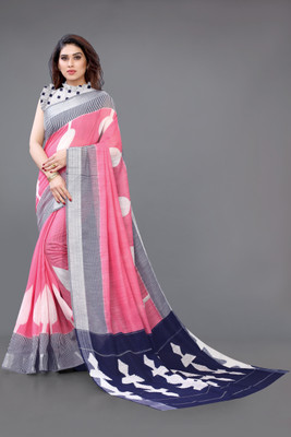 MIRCHI FASHION Printed, Blocked Printed Bollywood Cotton Blend Saree(Pink)