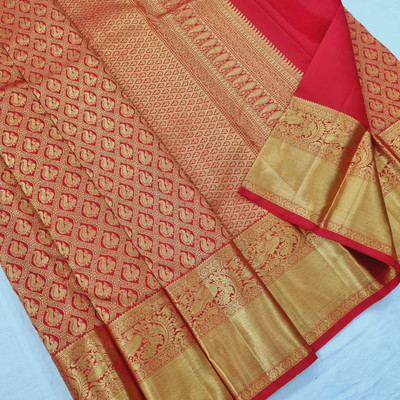 cosfic Embellished, Woven Bollywood Jacquard, Pure Silk Saree(Red)