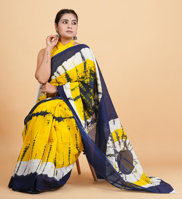 Krishna Creation Geometric Print, Printed, Floral Print Handloom Pure Cotton Saree(Yellow)