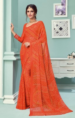 JustEthnic Printed Daily Wear Chiffon Saree(Orange)