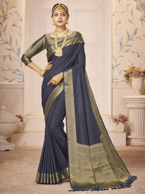 Divastri Woven Kanjivaram Nylon Saree(Dark Blue)