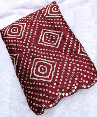 VD PRINTS Printed Bandhani Silk Blend Saree(Maroon)