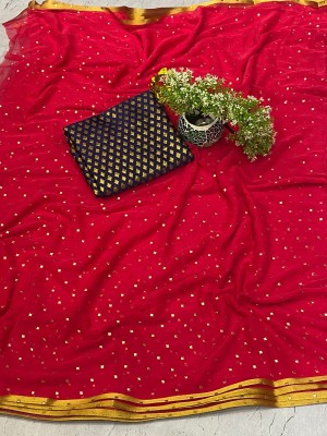 JiproStore Polka Print, Embellished Daily Wear Chiffon Saree(Red)