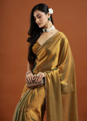 MINE CHOICE Self Design, Solid/Plain Daily Wear Jimmy choo Saree(Gold)