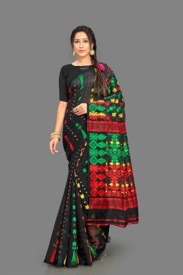 Coxwin Woven, Self Design, Embellished Jamdani Jacquard, Cotton Blend Saree(Black)