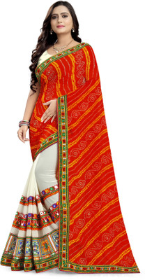 Divastri Embroidered Bandhani Georgette Saree(Orange)