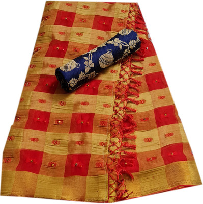 Stylish Sarees Checkered Bollywood Chiffon Saree(Red, Cream)