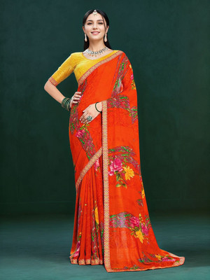 ANOUK Printed Daily Wear Georgette Saree(Orange)