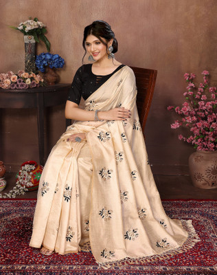 YASHIKA Printed Assam Silk Art Silk Saree(Brown)