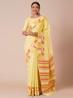 Sareemall Woven Banarasi Silk Blend Saree(Yellow)