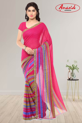 Anand Sarees Paisley, Striped, Printed Daily Wear Georgette Saree(Pink)