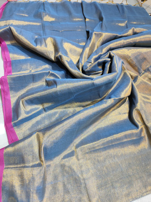buytant Solid/Plain Tant Handloom Tissue Saree(Blue)
