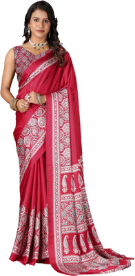 AVM SILK MILLS Printed Bollywood Crepe Saree(Red)