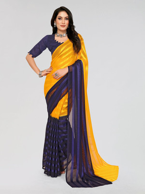 Moda Rapido Striped Daily Wear Satin Saree(Yellow)