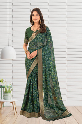 Pranamita Printed Bandhani Georgette Saree(Green)